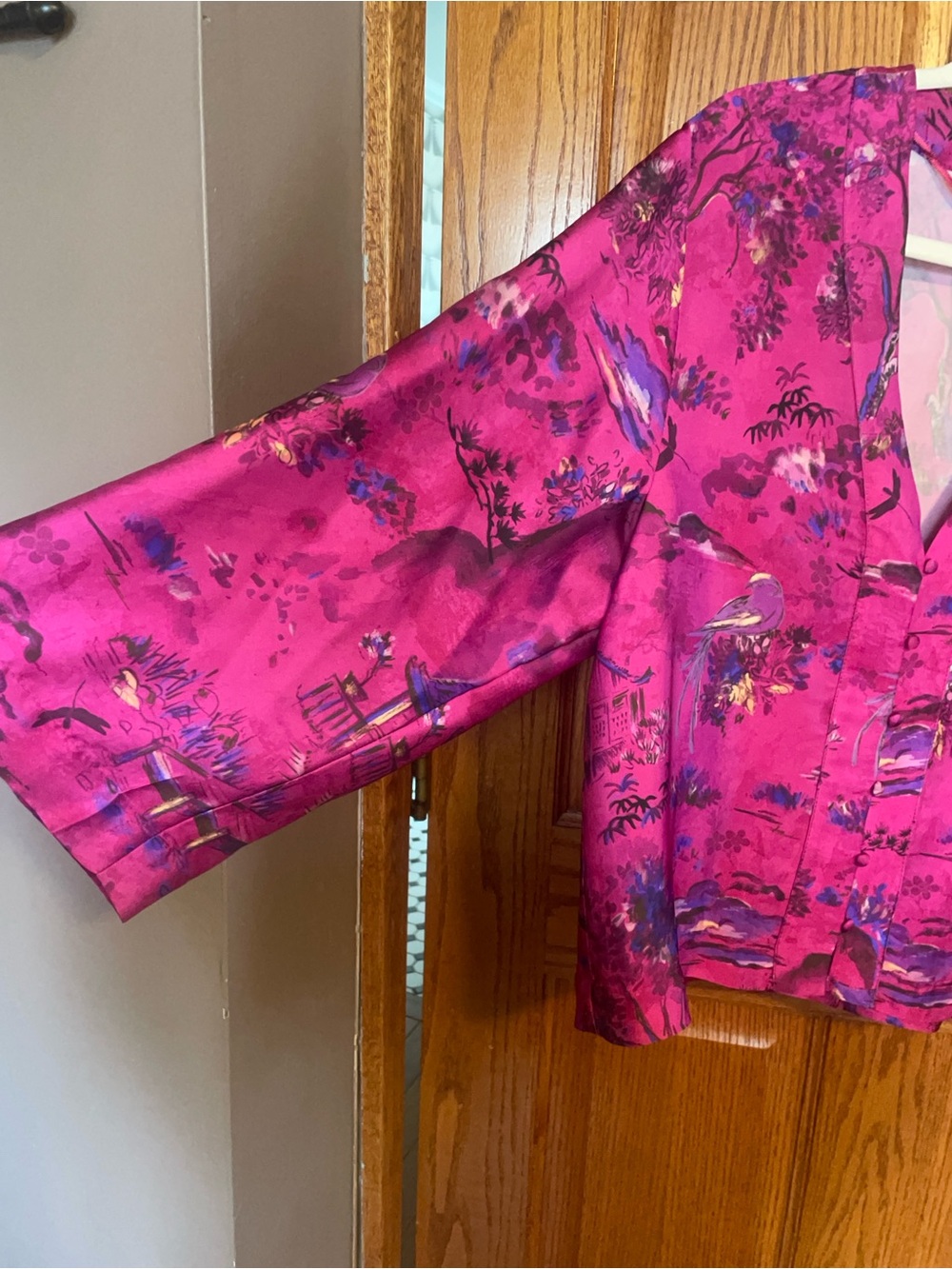 Zara Pink Floral Satin Kimono Jacket
